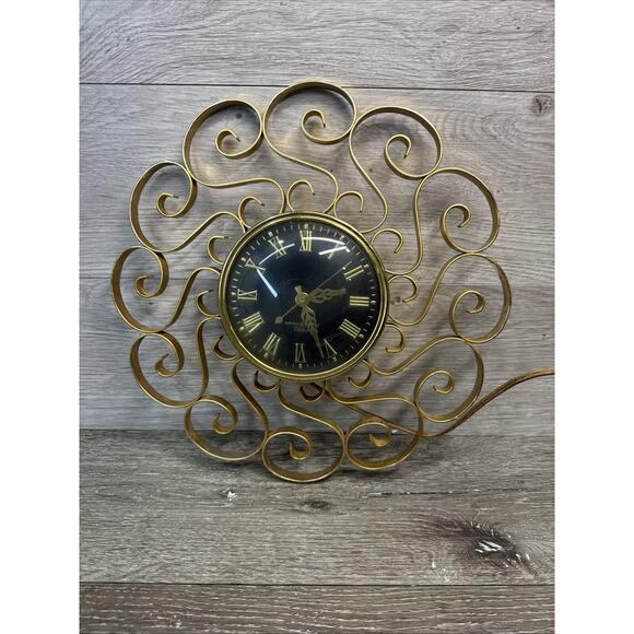 Vtg MCM General Electric Wall Clock GE Gold Black Mid Century Model 2HA60 TESTED - Picture 1 of 9